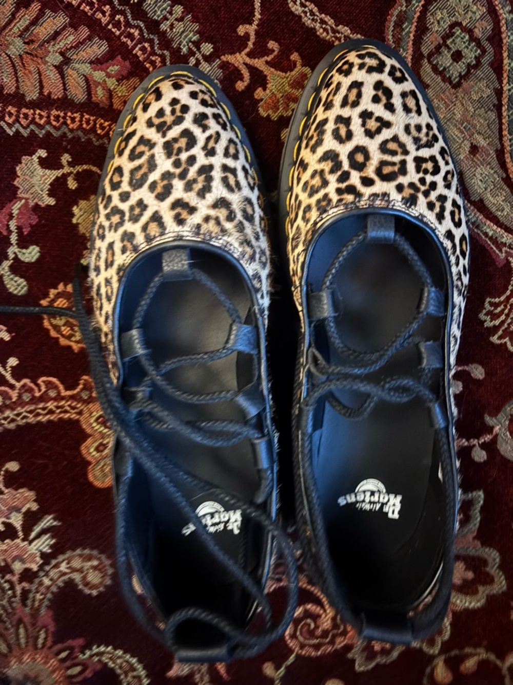 Dr. Martens Leopard Print Lace-Up Flats - Black & Tan